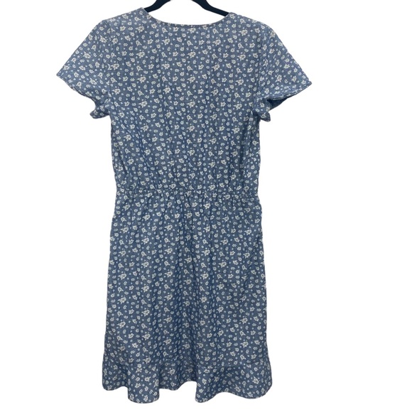 J. Crew Factory Printed chambray ruffle faux-wrap dress - Picture 6 of 11